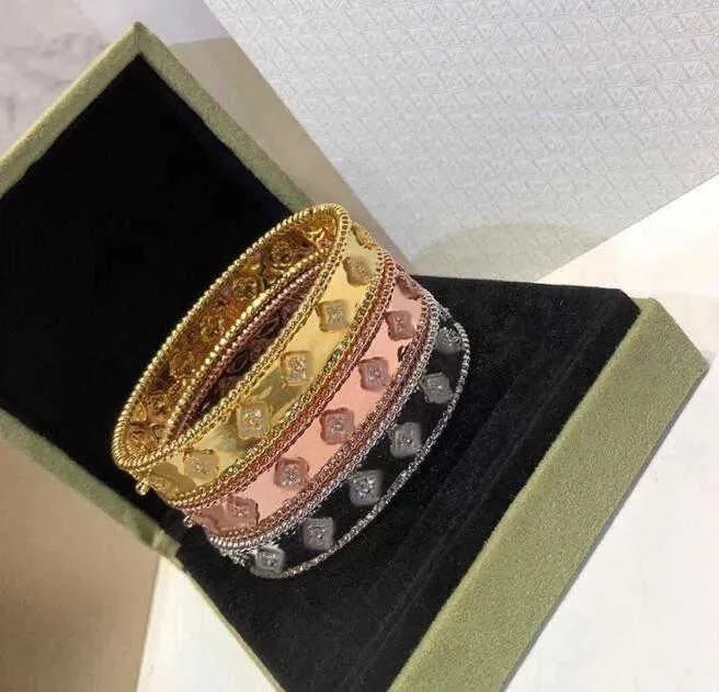 Fashion designer bracelet gold diamond cuff bracelet high quality kaleidoscope female rose gold diamond clover bracelet