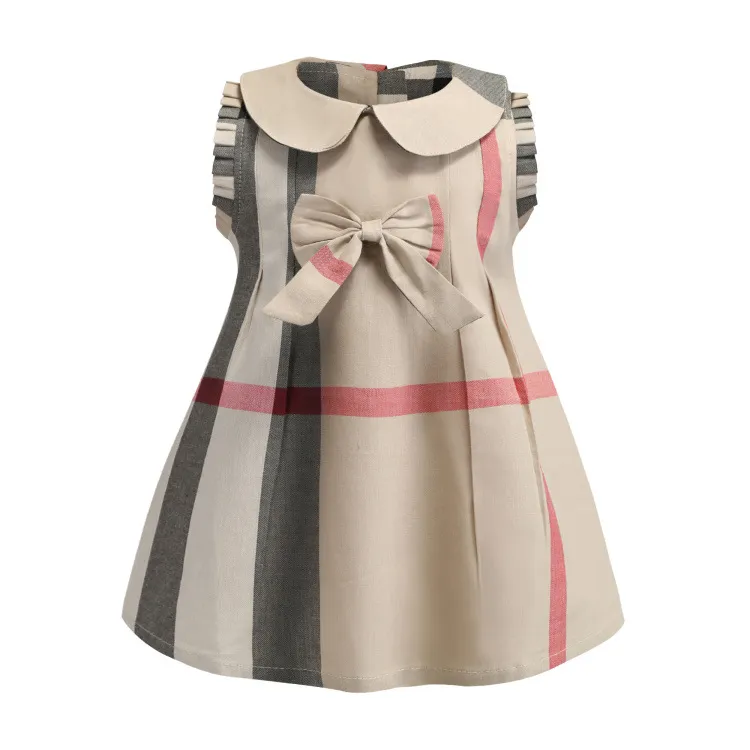 Summer Children Sleeveless Princess Clothing Cotton Girl Dress Kids Plaid Fashion A-line Dress 2-6 Years