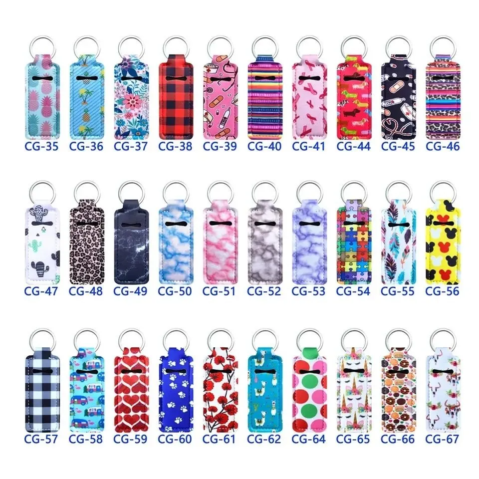 Party Favorlip Gloss Holder Keychain Neoprene Chapstick Lip Balm Holder Rectangular Shoper Wholesale