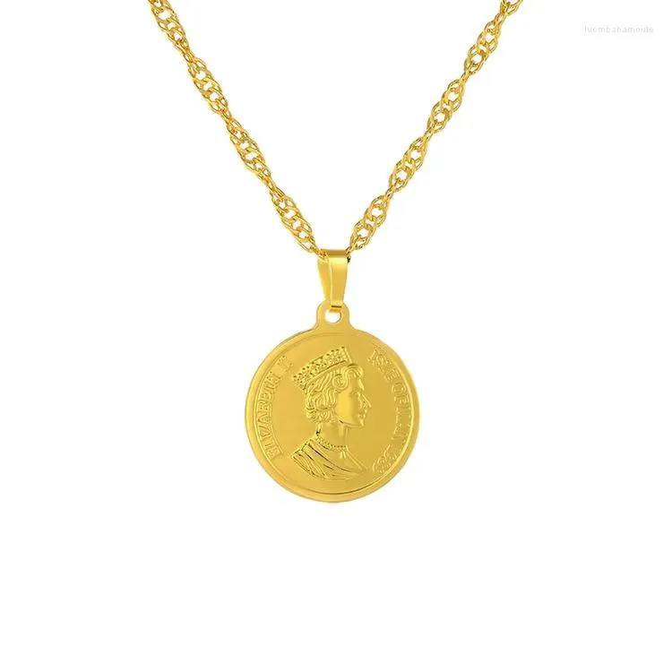 Pendant Necklaces Fashion European And American Jewelry British Elizabeth Ii Retro Coin Copper Gold-Plated Round Necklace For Women Men