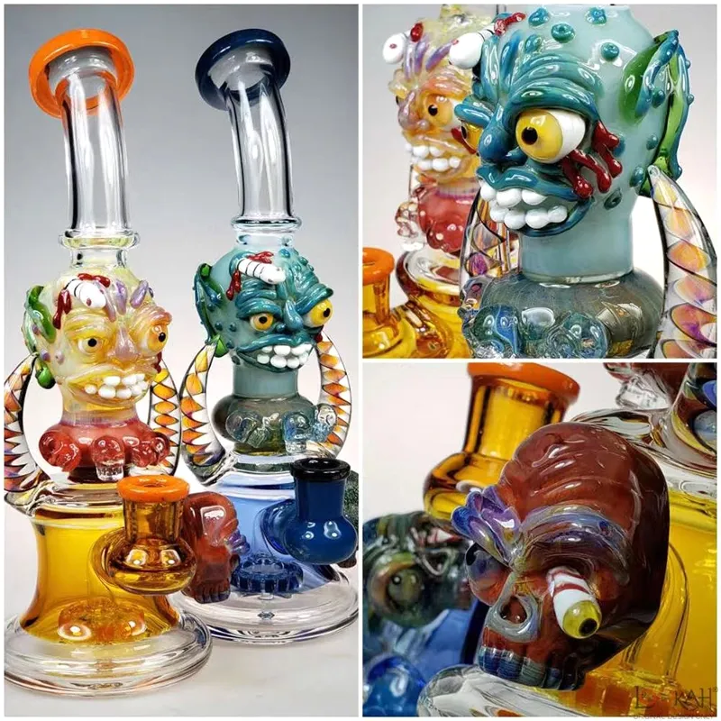 Hopahs Devil Shape Perc Bong Recycler Hookah Heavy Base Ox Horn Glass Bongs med 14 mm Female Joint Water Pipe Dab Rig Oil Rigs Accessories