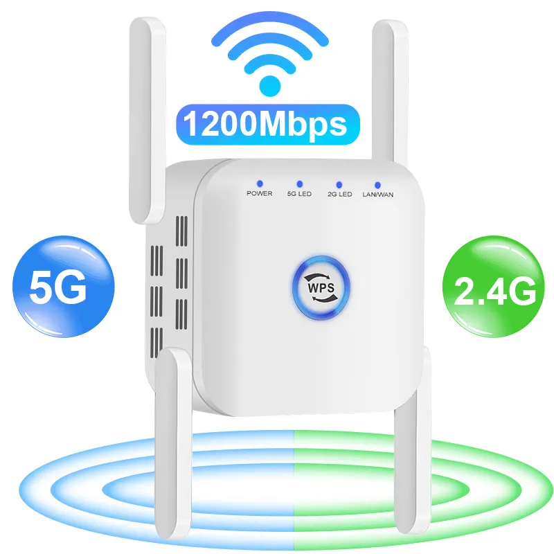 Repetidor WiFi de 5 Ghz, extensor inalámbrico de 1200Mbps, amplificador de  señal de largo alcance, punto