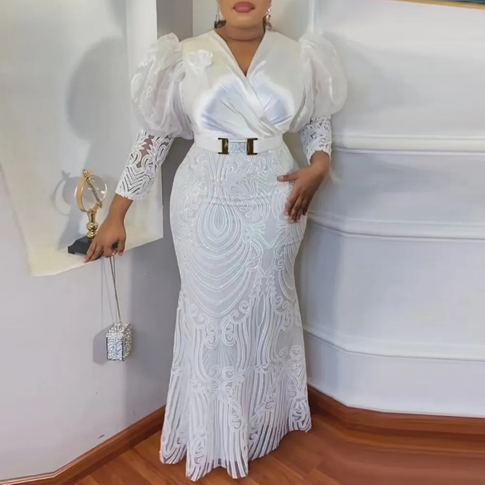 Elegant Plus Size African Lace Dress Womens Maxi Robe, Ankara