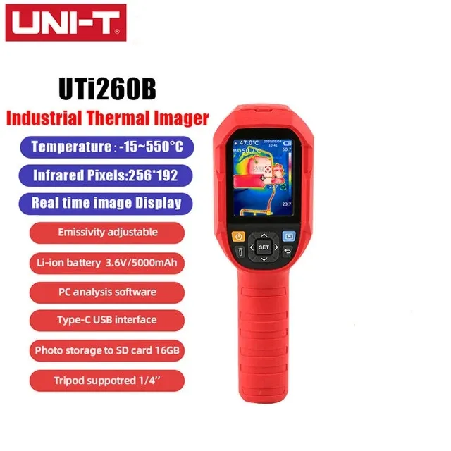 UTI260A UTI260B UTI260E UTI120S Решение 256 x 192 Рандарная инфракрасная тепловая тепловообразование (включая батарею) Пчетная цепь Промышленное обнаружение