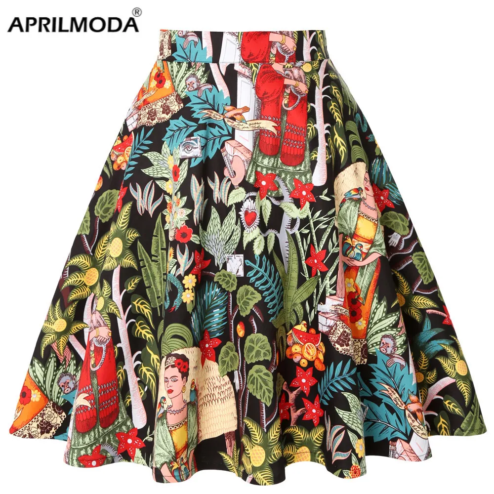 Skirt's Runway Cotton Retro Vintage Skirt Black Faldas High Weist A Line Rockabilly Jupe 50S Swing Sway Pin Up Skater 230324