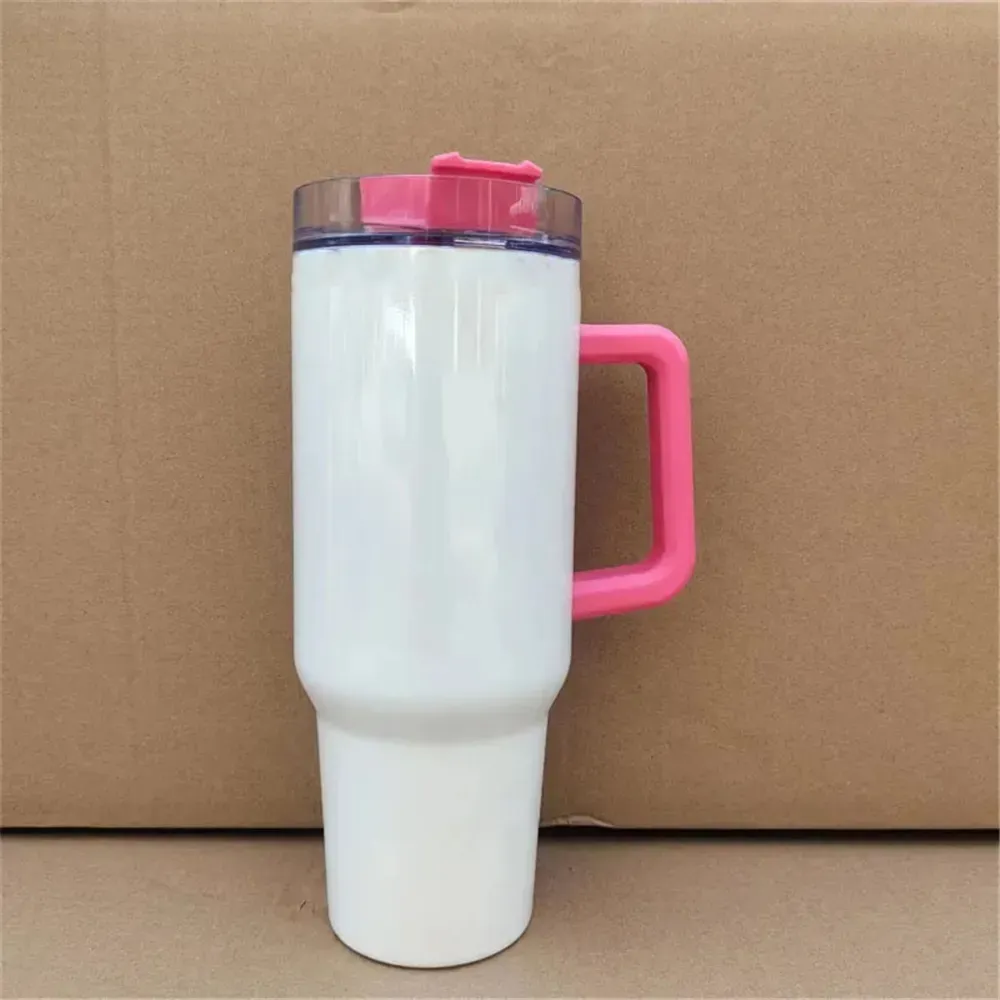 New 40oz sublimation stainless steel tumbler with colorful handle lid straw big capacity beer mug water bottle outdoor camping cup vacuum insulated tumblers by air