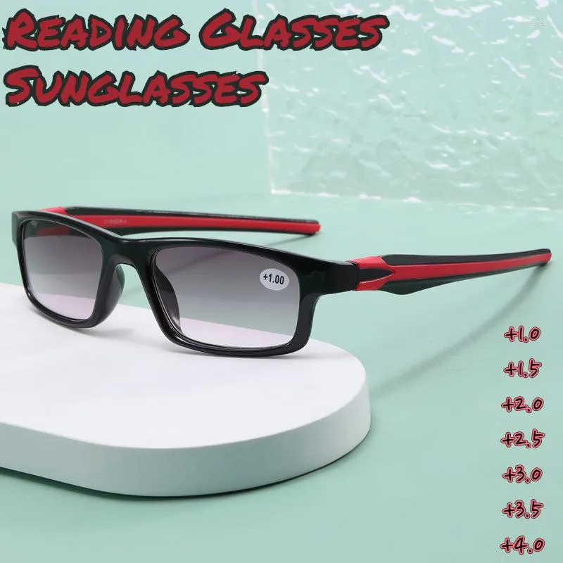 Solglasögon Utomhussport Fyrkantig ram Läsning Solglasögon för män Dioptrisk läsare Unisex modeglasögon med 1,0 till 4,0