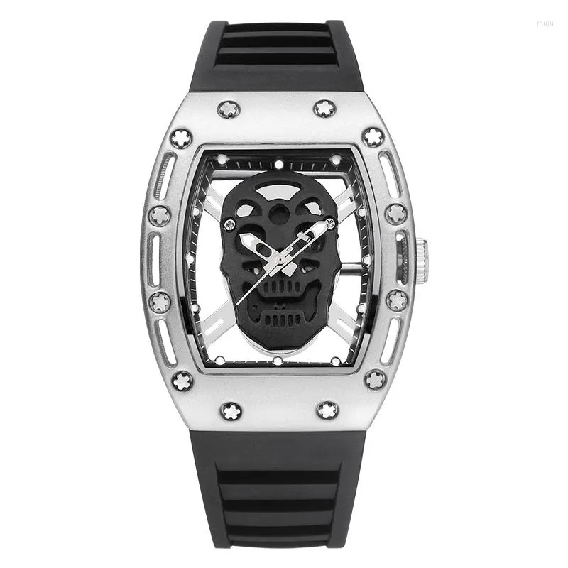 Zegarek mody pusta szkieletowa czaszka kwarc zegarek męskie światła zegarki Ustaw inkrustowany diamentowy silikon