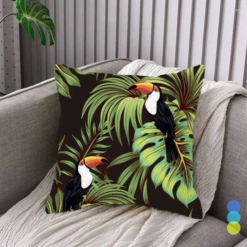 Pillow Parrot Bird Blue Green Yellow Bed Cover Vintage Tropical Plant Floral Home Couch Decorative Case Sofa Car