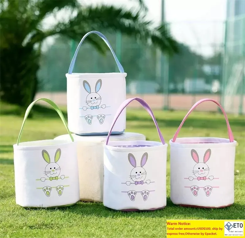 10 Styles Creative Party Easter Bunny Bags With Rabbit Tail Basket Canvas Easters Tote Candy Storage Bag