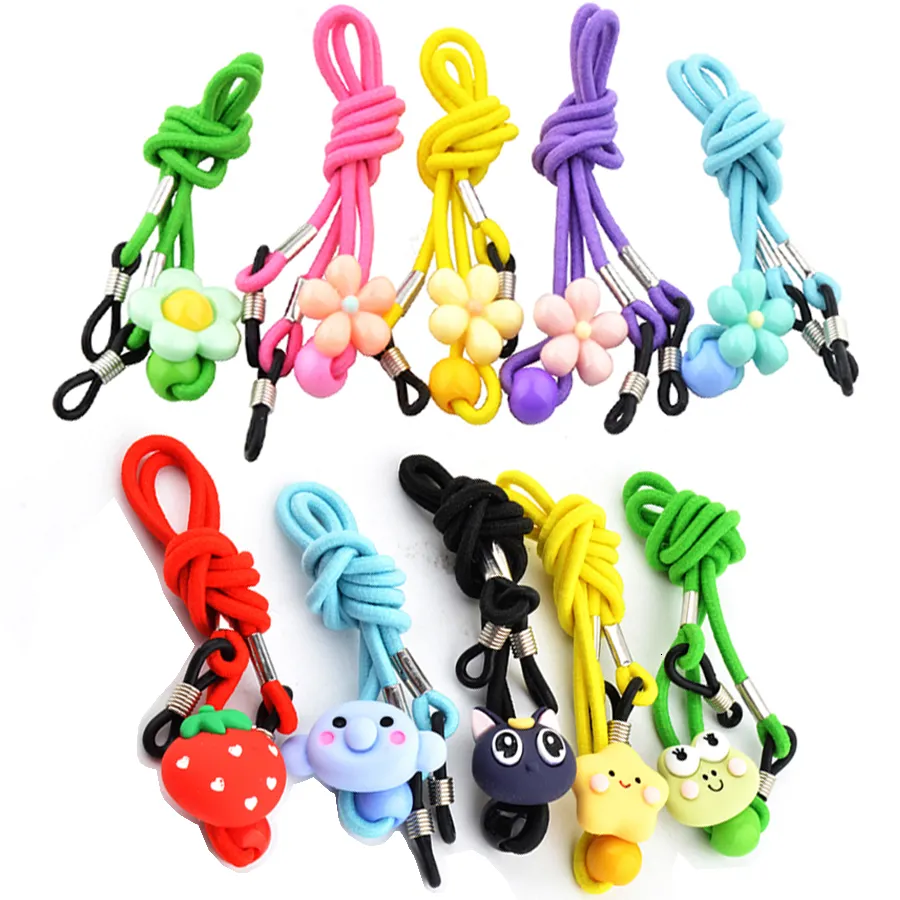 Correntes de óculos de óculos 20pcs elástica crianças de nylon de nylon com botão com botão ajustável colorido anti deslize os óculos infantis Strap pescoço cordão no atacado 230324