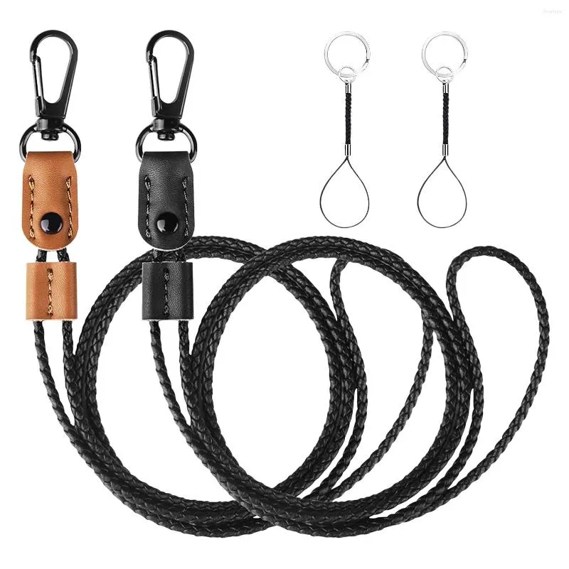 Keychains 2 stannar flätat lädermärke lanyards för ID -märken Holder Keys Long Strap Neck Lanyard Keychain Men Women a