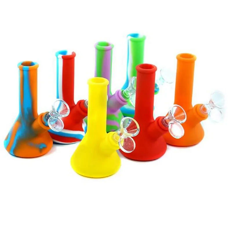 Coloré Silicone Narguilé Shisha Tuyaux Kit Herbe Sèche Tabac Filtre Bol En Verre Pipe À Eau Bubbler Pipes À Main Portable Bong Tige Fumer Porte-Cigarette DHL