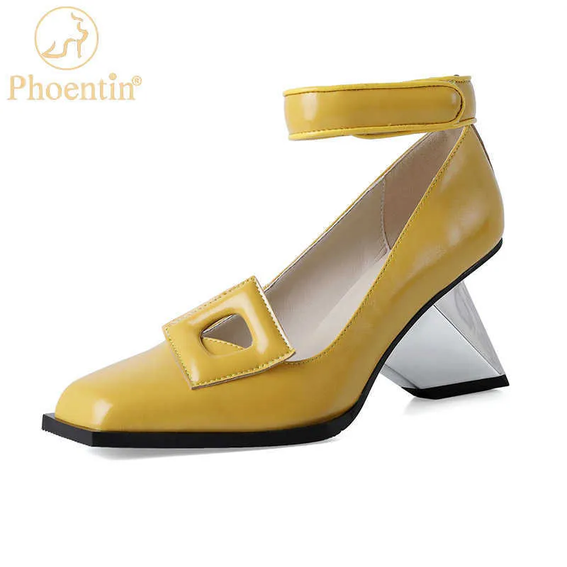 Phoentin mode nouvelle automne femmes mary janes en cuir véritable talon haut bout carré pompes peu profondes dames chaussures de fête FT1666 0324