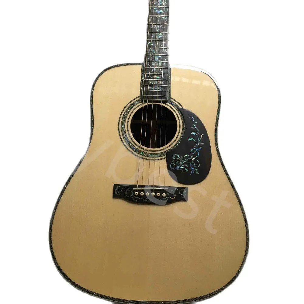 Özel AAAA Tüm Solid Europe Spruce Dread Naught Acoustic Ele Gitar