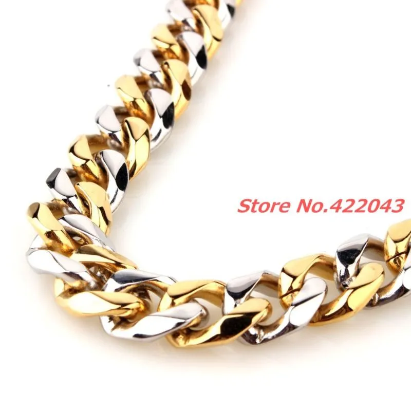 Kettingen 8-40 "15 mm charmante sieraden 316L roestvrij staal zilvergoud kleurheren jongens ketting ketting tonus linkchains