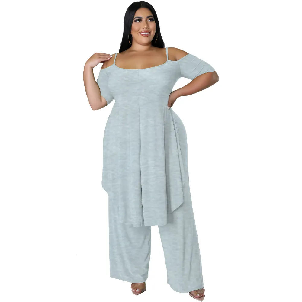 Calças de tamanho grande feminino twopanceves conjuntos de halter sem alça dianteiro de tampa curta longa e curta maça de moda casual cor de cor sólida feminina 230324