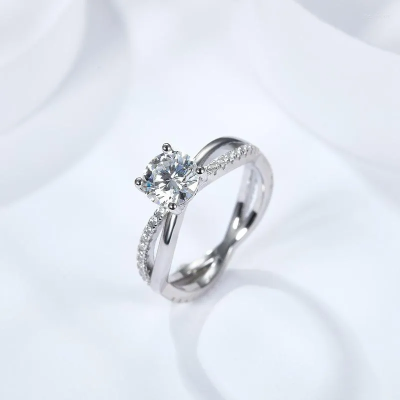 حلقات الكتلة Smyoue 2CT حقيقية Moissanite Solitaire خاتم للنساء عبر جوفاء الزواج اقتراح S925 Silver Jewelry خلق Band Diamond Band