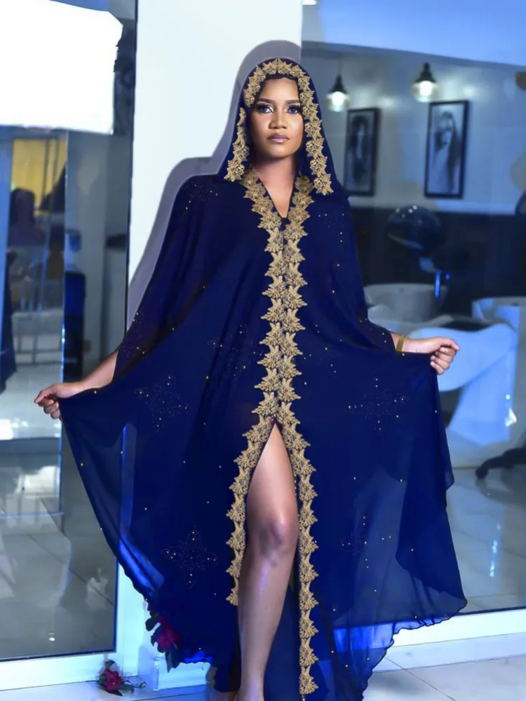 Etniska kläder Superstorlek Afrikanska klänningar för kvinnor Dashiki Diamond Pärlor Kläder Abaya Dubai Boubou Robe Africaine Africa Dress Hoodie 230324