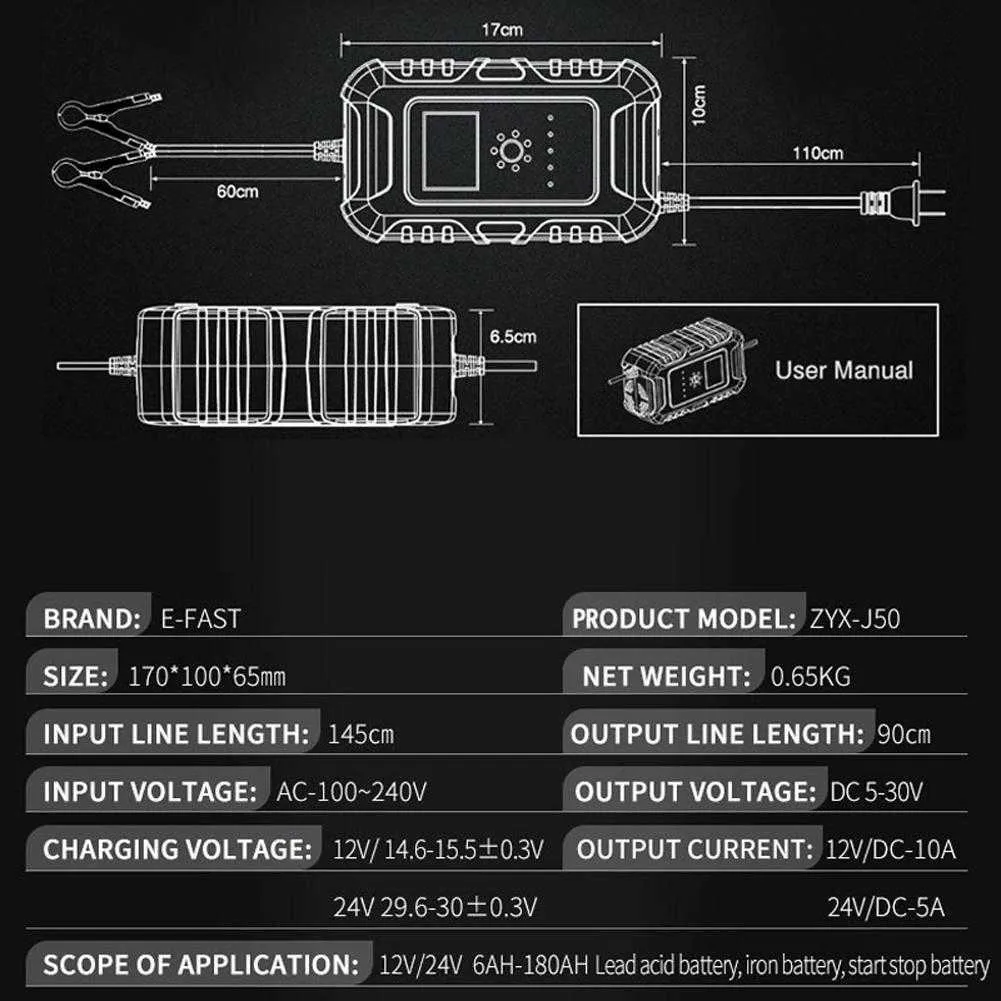 Chargeur De Batterie De Voiture Stem Remover 12V 10A 24V 5A Mainteneur De  Chargeur De Batterie Automatique Avec Écran LCD De Charge À 7 Segments  Batteries Au Plomb Acide Du 21,82 €