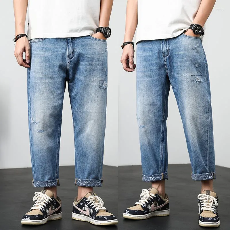 Jeans da uomo Baggy Wide Leg da uomo Loose Fit Cotton Pantaloni oversize in denim blu chiaro Streetwear Patchwork 2023 Uomo