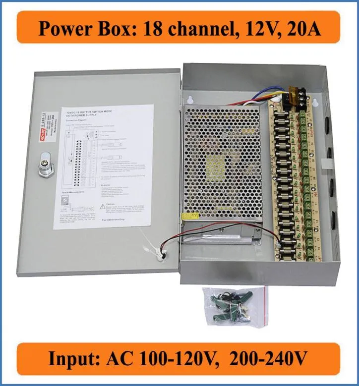 18 Channel DC12V 20A CCTV Camera Power Box CCTV PTC Distributed Switching Power Supply Box For