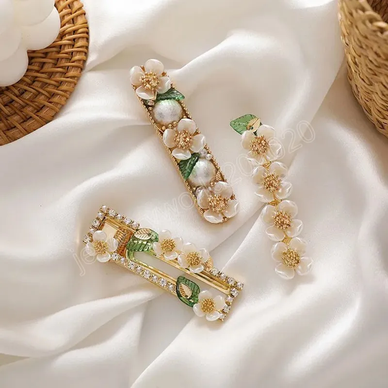 Moda fiori e foglie forcine le donne ragazze imitazione perle barrette ornamenti frangia laterale clip copricapo regali