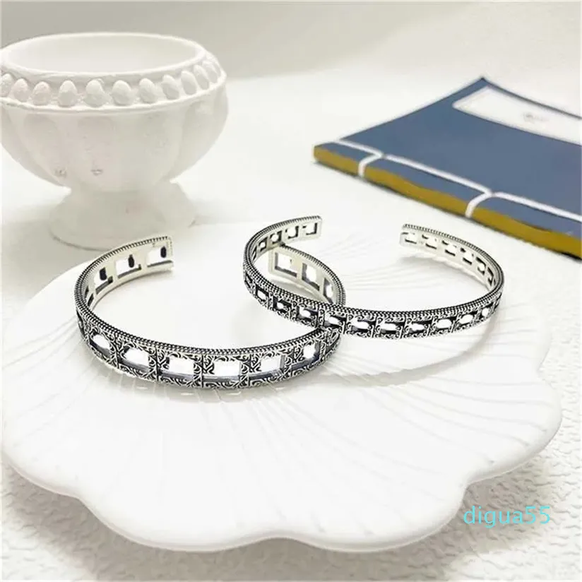 Designer jewelry silver hollow out carved pattern Bracelet wide and narrow version letter used hand