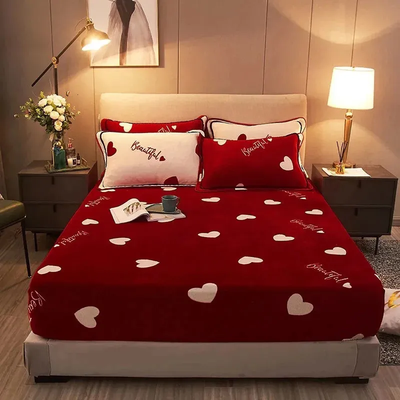 Coprimaterasso WOSTAR Inverno caldo pile corallo lenzuolo coprimaterasso elastico copriletto in velluto biancheria da letto matrimoniale singola biancheria da letto king size 230324