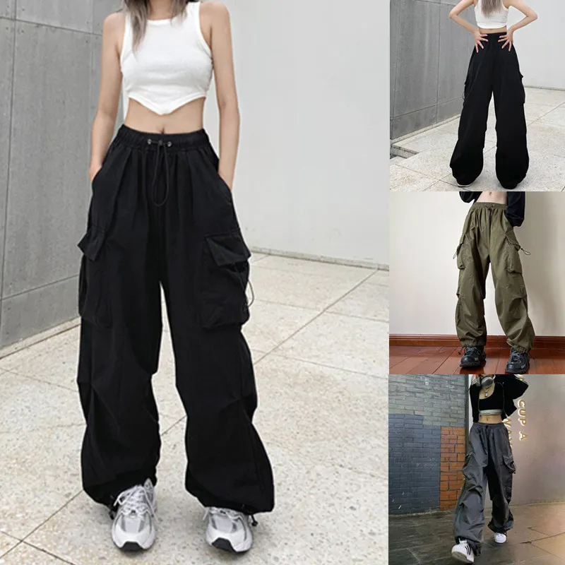 Damesbroeken Y2K Streetwear Cargo Joggers Techwear Wide Been Pockets Koreaanse Harajuku Casual solide baggy rechte broek 230323