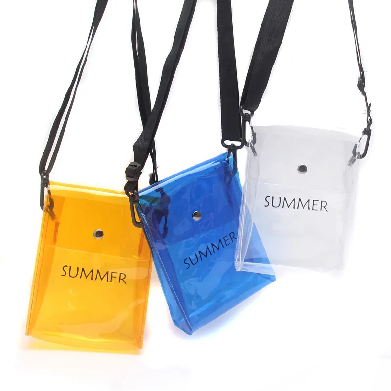 Small Transparent Jelly PVC Makeup Storage Shoulder Bag Women Handbag With Cosmetic Waterproof Summer Students Yellow Package Case Shopping bags 14x5x20cm