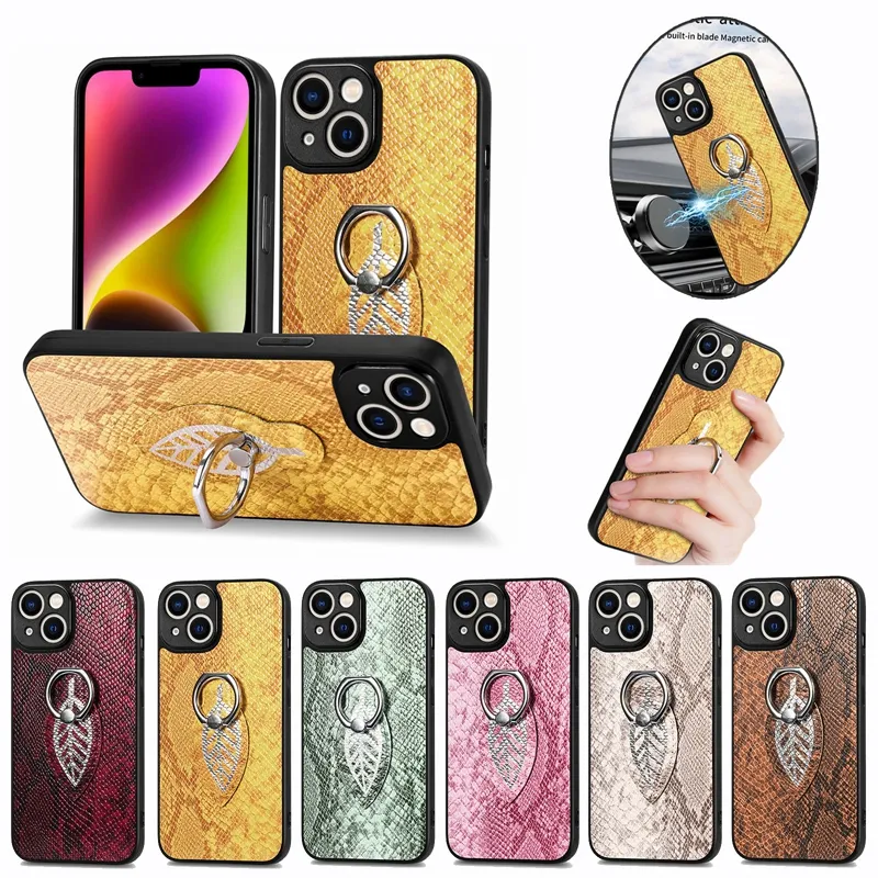 Étuis en TPU souple en cuir de serpent à motif Python pour iPhone 14 Pro Max 13 12 11 X XR XS MAX 8 7 6 Plus support de bague de doigt support de support de voiture magnétique support de téléphone portable peau de couverture arrière