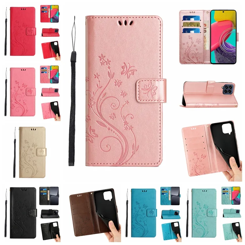 Butterfly Wallet Leather Cases For Moto G62 5G G Stylus 5G 2022 G52j E22 Xiaomi 13 Pro Redmi Note 12 Samsung A24 M53 M13 A04E Flower Flip Cover ID Card Slot ID Holder Purse