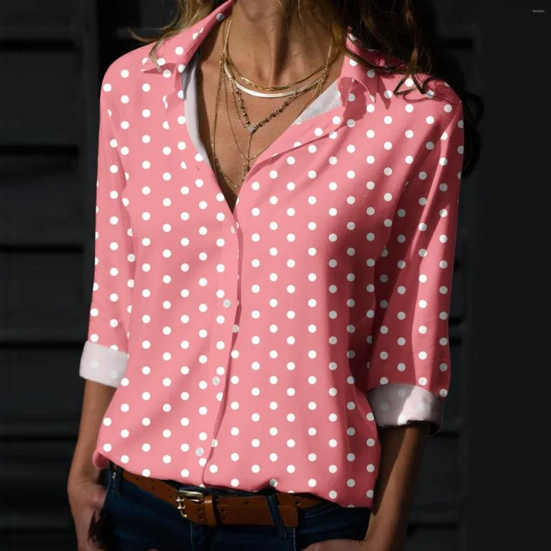 Women's Blouses Vintage Polka Dot Blouse Tops Women Office Lady Work Chiffon Button Shirt Summer Short Sleeve Red Female Shirts Femme