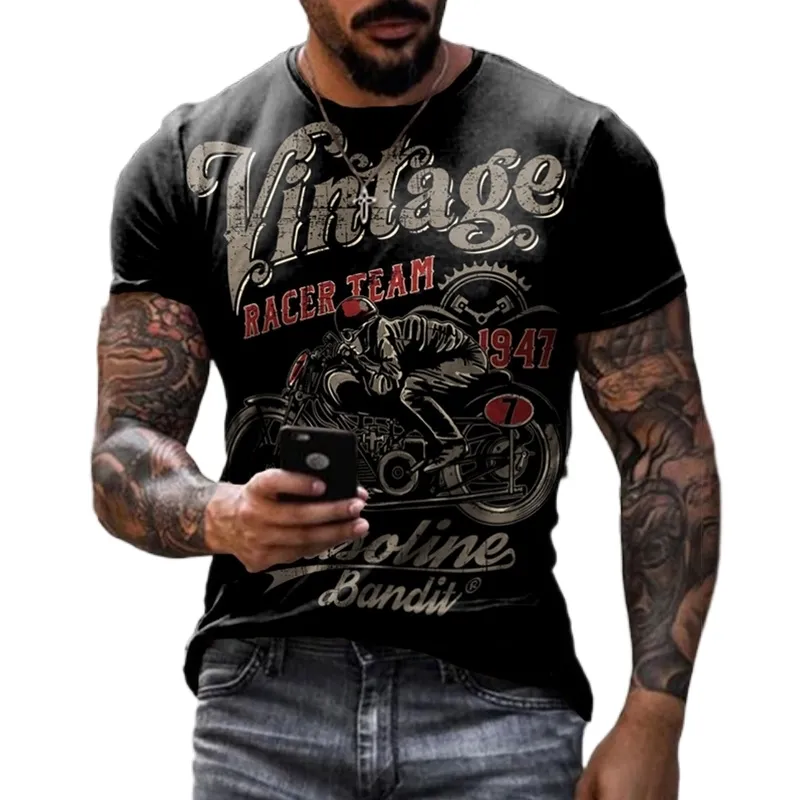 Mens Tshirts Summer Vintage T Shirt 3D Retro Motorcykel överdimensionerade tshirts för män Klädcyklistmotor TEES TOPS 230323