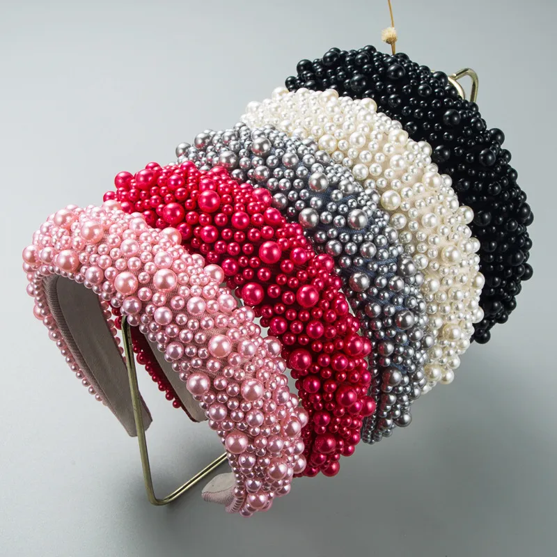 Headbands Baroque Sponge Full Pearl Headbands Fashion Hair Accessories Women's Handmade Beads Trend Banquet Hairband Hair Hoop Headwear 230323