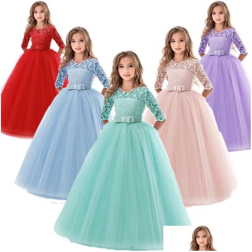 Vestidos de menina crianças garotas de flores de dama de honra para o vestido de festa da noite para crianças adolescentes Princesa 8 10 12 14 anos Drop Delivery Dhipj