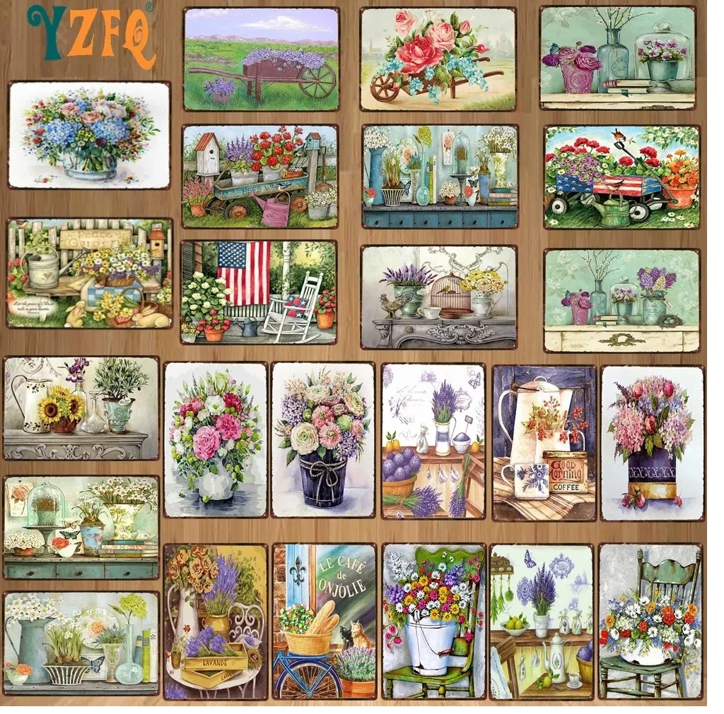 Vintage Flowers Gardens Metal Målning Signs Lavender Truck Art Poster Plate Wall Decor Pub Restaurang Home Retro Country Art Farmhouse Decor Plate 30x20cm W03