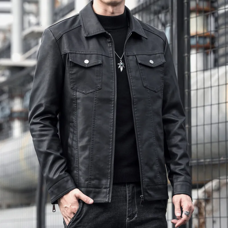 Men s Leather Faux 2023 Spring and Autumn Locomotive Jacket Leisure Clothes Solid Color Coat Fashion Slim Warm Windproof 230324