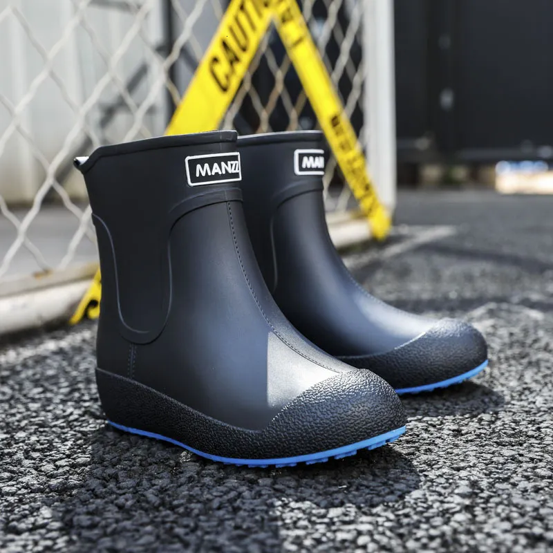 Regenlaarzen slip-on regen schoenen mannen rubberen laarzen waterdicht platform laarsjes mode buitenlip regenlaarzen man werkende galoshes 230324