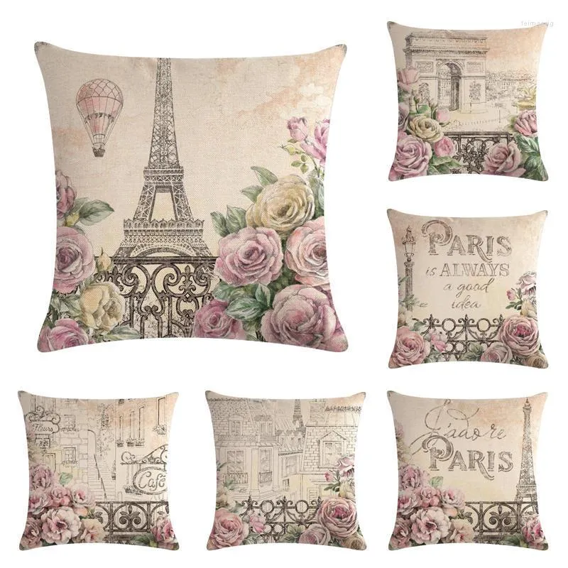 Kudde romantisk Paris -serie täcker linnor bomullsdekoration för hemmakontor