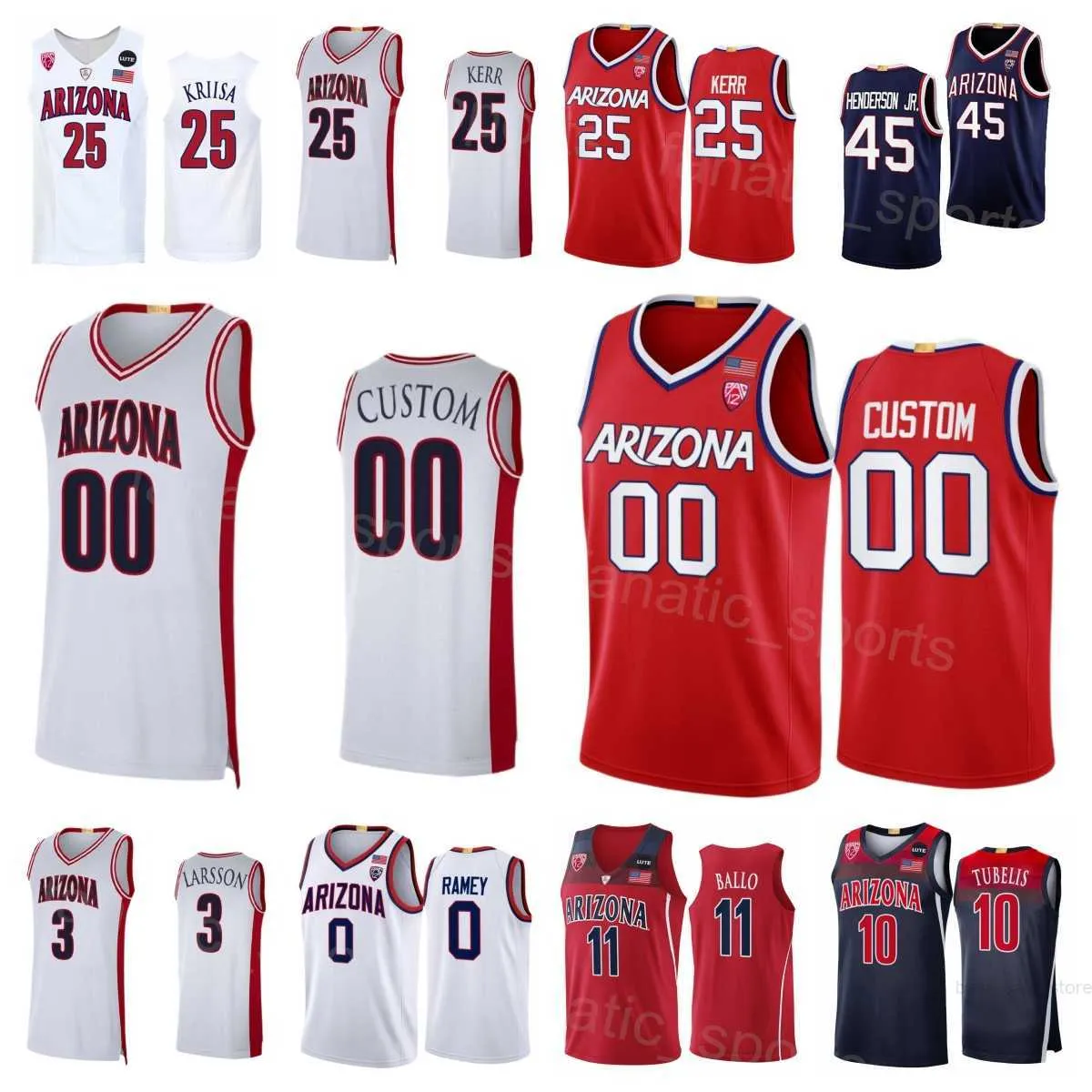 Basketbol Arizona Wildcats College 11 OUMAR BALLO JERSEYS 0 Courtney Ramey 25 Kerr Kriisa 3 Pelle Larsson 45 Cedric Henderson Jr 10 Azuolas Tubelis Erkek Kadın Gençlik