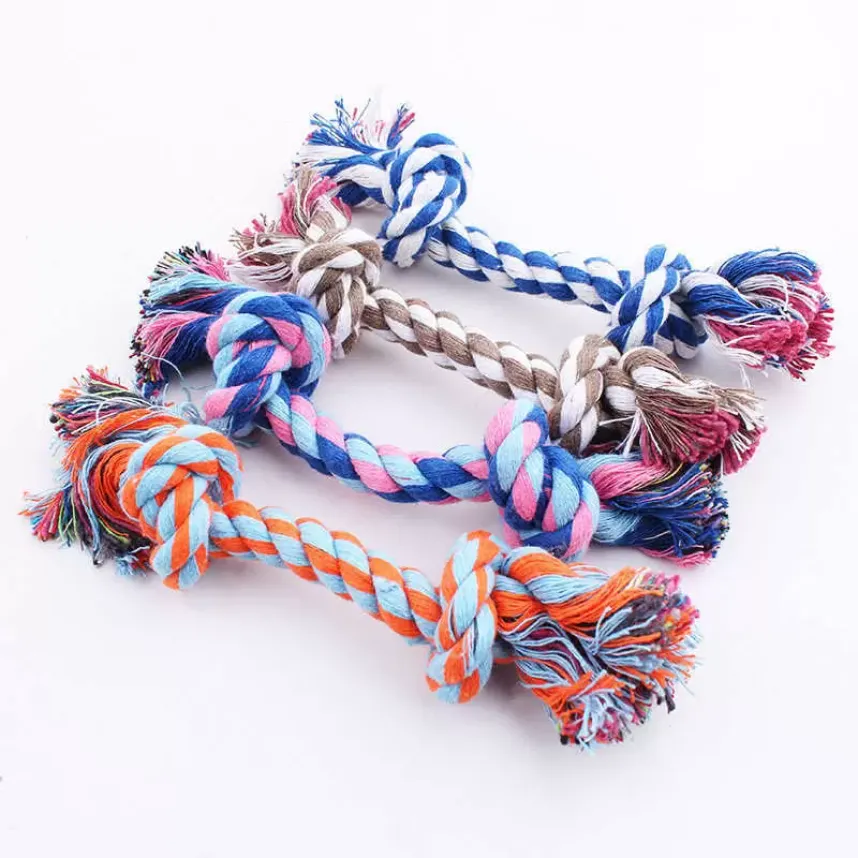 Pet Toy Cotton Braided Bone Rope Double knot cotton rope trumpet Chew Knot for Dog Puppy I0324