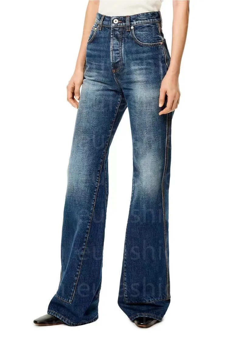 Diseñador Bordado Anagrama Jeans Mujer Moda Femme Primavera Verano Jeans Moda Cintura alta Pierna ancha Flare Pantalones rectos Estilo casual Pantalones sueltos