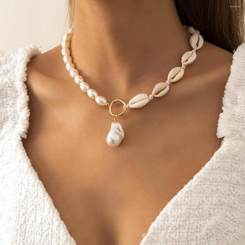 Chains Baroque Profiled Pearl Necklace Beach Resort Wind Shell Collarbone Chain Collar For Women Gift Accessories Wholesale 064