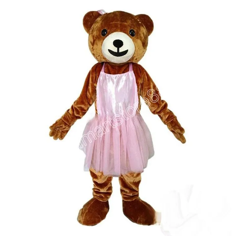 Costume da mascotte per orso con gonna rosa per adulti Tema animato Personaggio mascotte dei cartoni animati Costume da festa di carnevale di Halloween