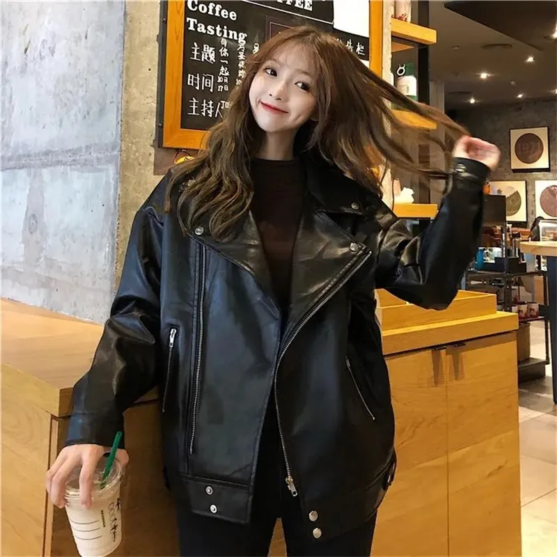 Women's Jackets Leather Coat Female Spring Autumn 2023 Korean Version Loose Casual Everything Fried Street pu Motorcycle Suit Jacket ins X2 230324