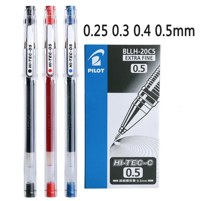 Penne Gel 12 pz/scatola Pilot HI-TEC Set di penne gel 0.25 0.3 0.4 0.5MM Penna a sfera a punta fine Ago Inchiostro gel neutro Nero Blu Rosso BLLH-20C4 230324