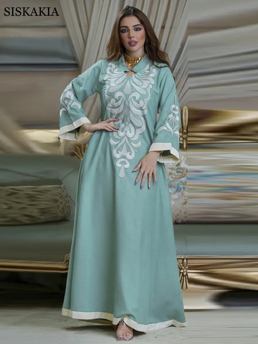 Vêtements ethniques Robe Musulman Abaya Dubaï Brodé Ka Robe À Manches Longues Robes Marocain Caftan Islam Oman Dames Robes 230324