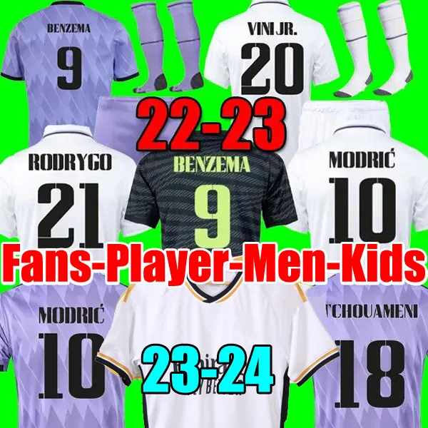22 23 24 fans Player Version Soccer Jerseys BENZEMA reAL mADRIds 2023 2024 kit MODRIC camiseta VINI JR CAMAVINGA TCHOUAMENI football shirt kids sets uniform socks